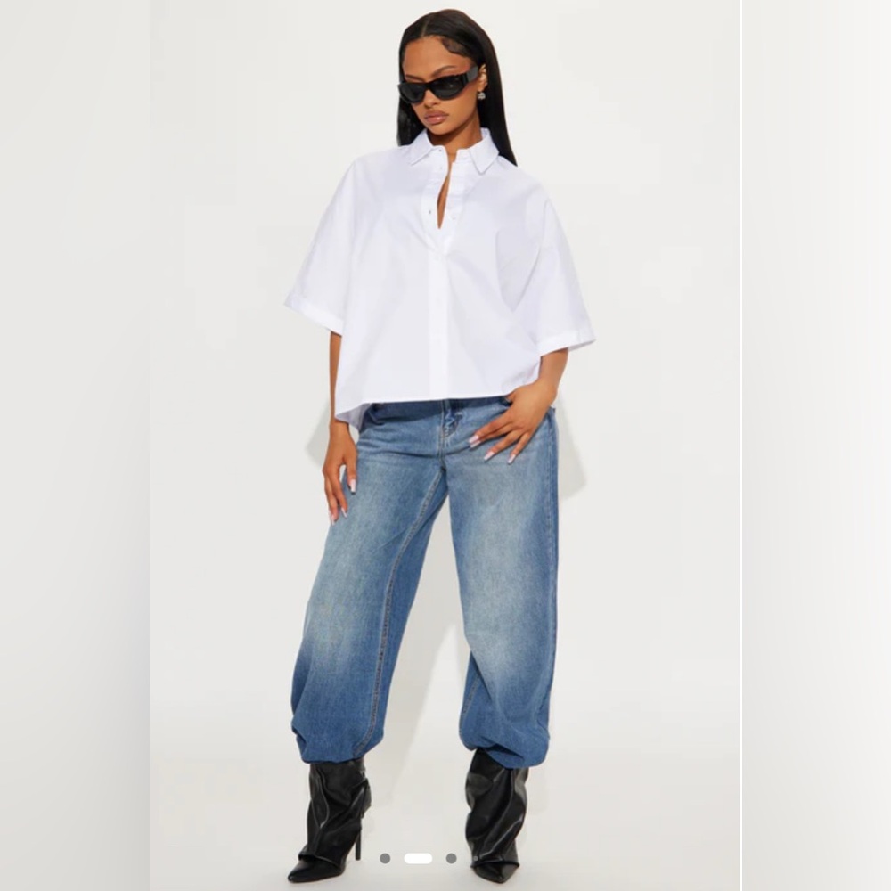 NWT Zara Boxy Poplin Shirt With Cuffed Short Sleeves